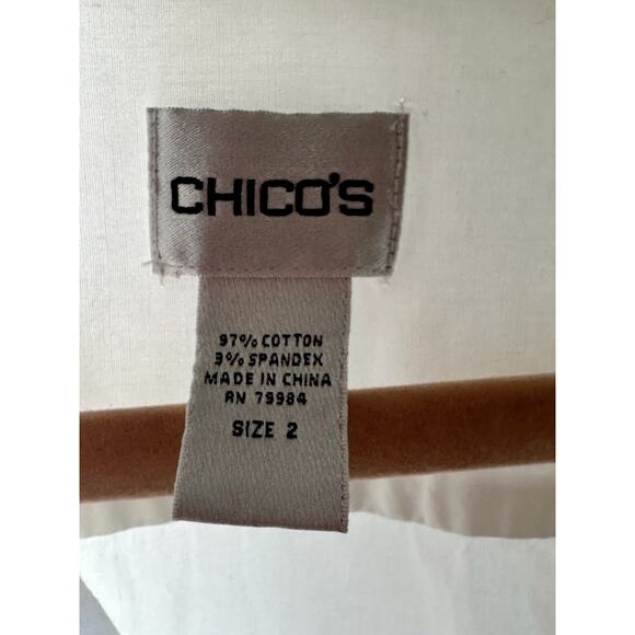 Chicos Top White Pleat Long sleeve Roll Up Shirt Tunic Large 2 Cotton Spandex - Picture 2 of 7